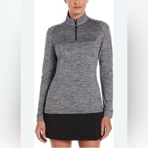 Perry Ellis Women's 1/4 Zip Long Sleeve Heather Golf Pullover, Sun Protection L